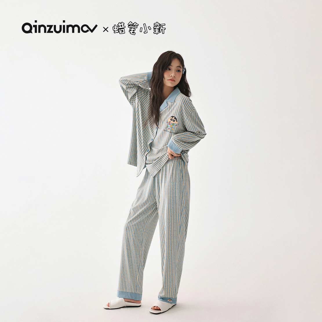亲嘴猫蜡笔小新长袖睡衣女