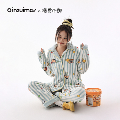 亲嘴猫蜡笔小新少女睡衣套装秋冬