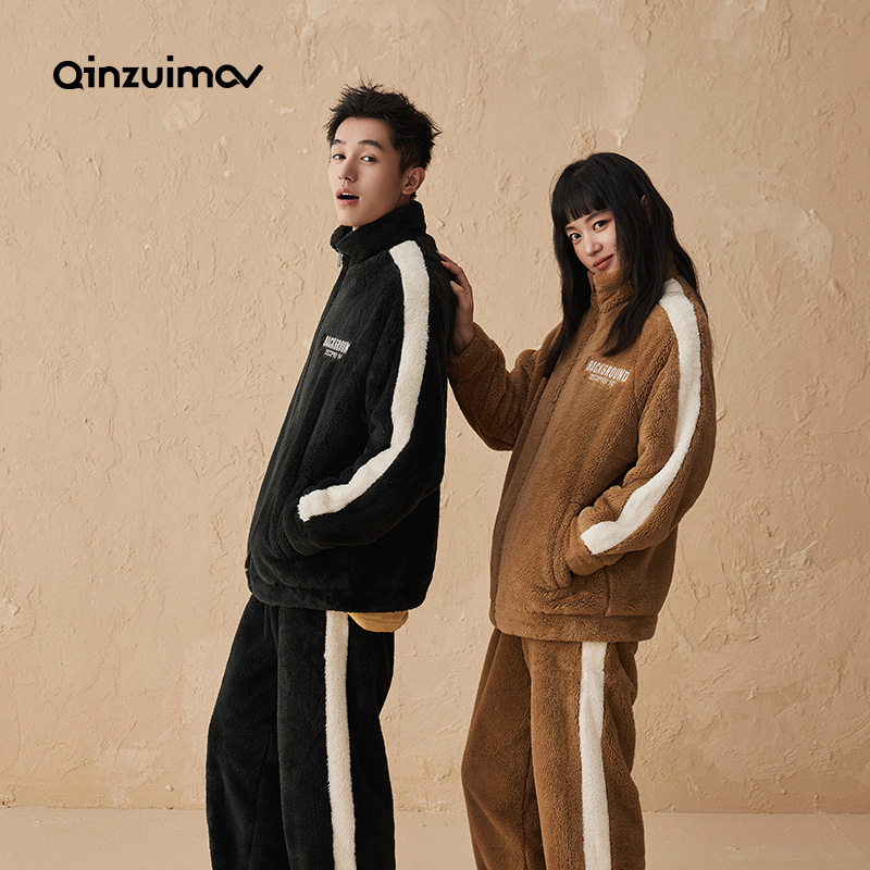 亲嘴猫软软绒情侣睡衣