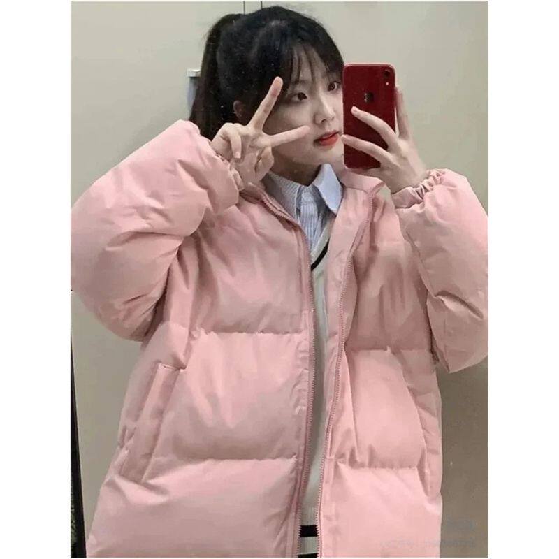 粉色立领羽绒棉服女大童冬季外套