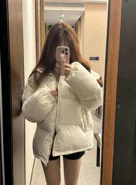 美式学院风米色立领羽绒棉服女潮