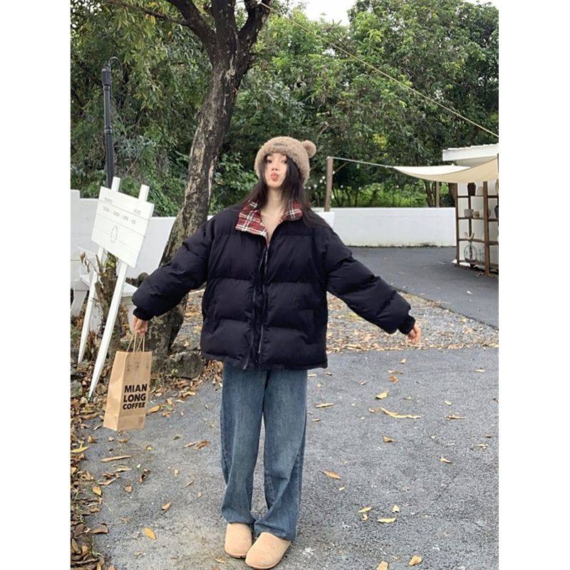 黑色立领羽绒棉服女大童冬季外套