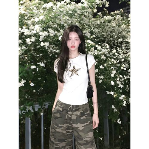 美式复古多巴胺豹纹短袖t恤女夏