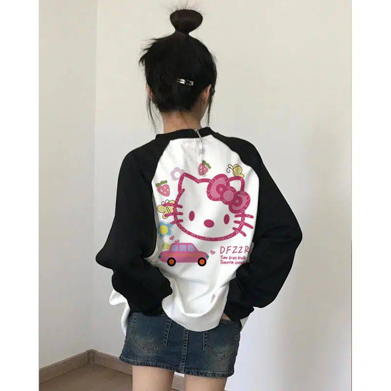 美式复古插肩长袖t恤女春季2026新款纯棉内搭上衣宽松加绒打底衫
