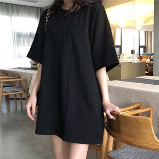 美式复古纯棉短袖T恤女夏季2026新款韩版中长款宽松黑色半袖上衣