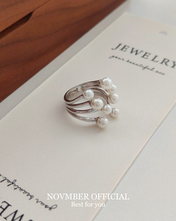 NOVEMBER24新款 高级不掉色 烟花纯银珍珠戒指小众设计款
