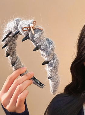 秋冬气质灰色毛线带齿发箍女高级感复古头饰洗脸高颅顶压发头箍