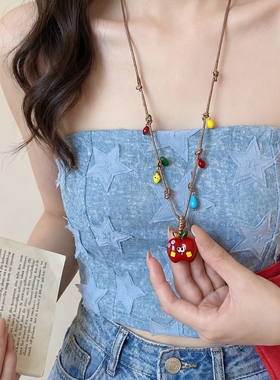 红色陶瓷苹果项链女甜美可爱