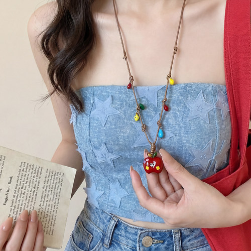 红色陶瓷苹果项链女甜美可爱