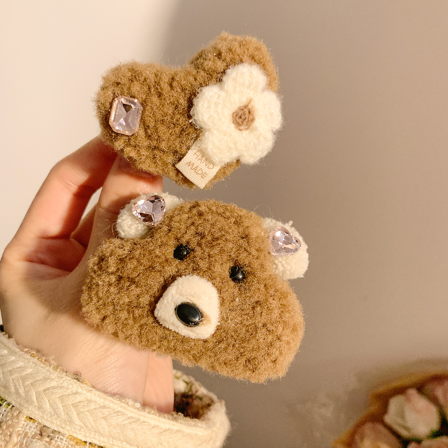 美拉德可爱小熊爱心毛绒发夹