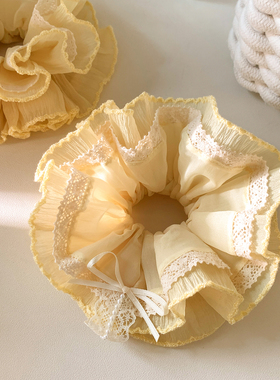 韩系黄色蕾丝大肠发圈女高级感丸子头慵懒风头花扎头发发饰头绳