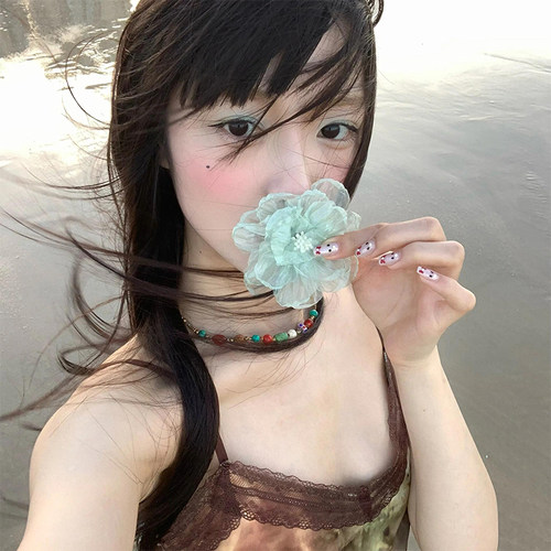 海边度假风~薄荷绿色仿真花发夹
