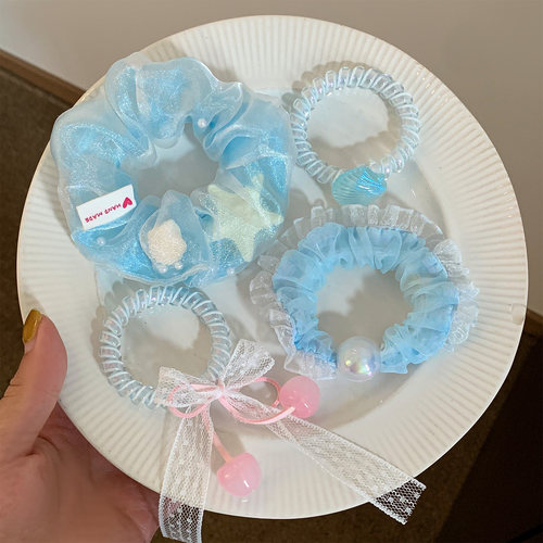 两件套~海盐蓝贝壳网纱小肠发圈