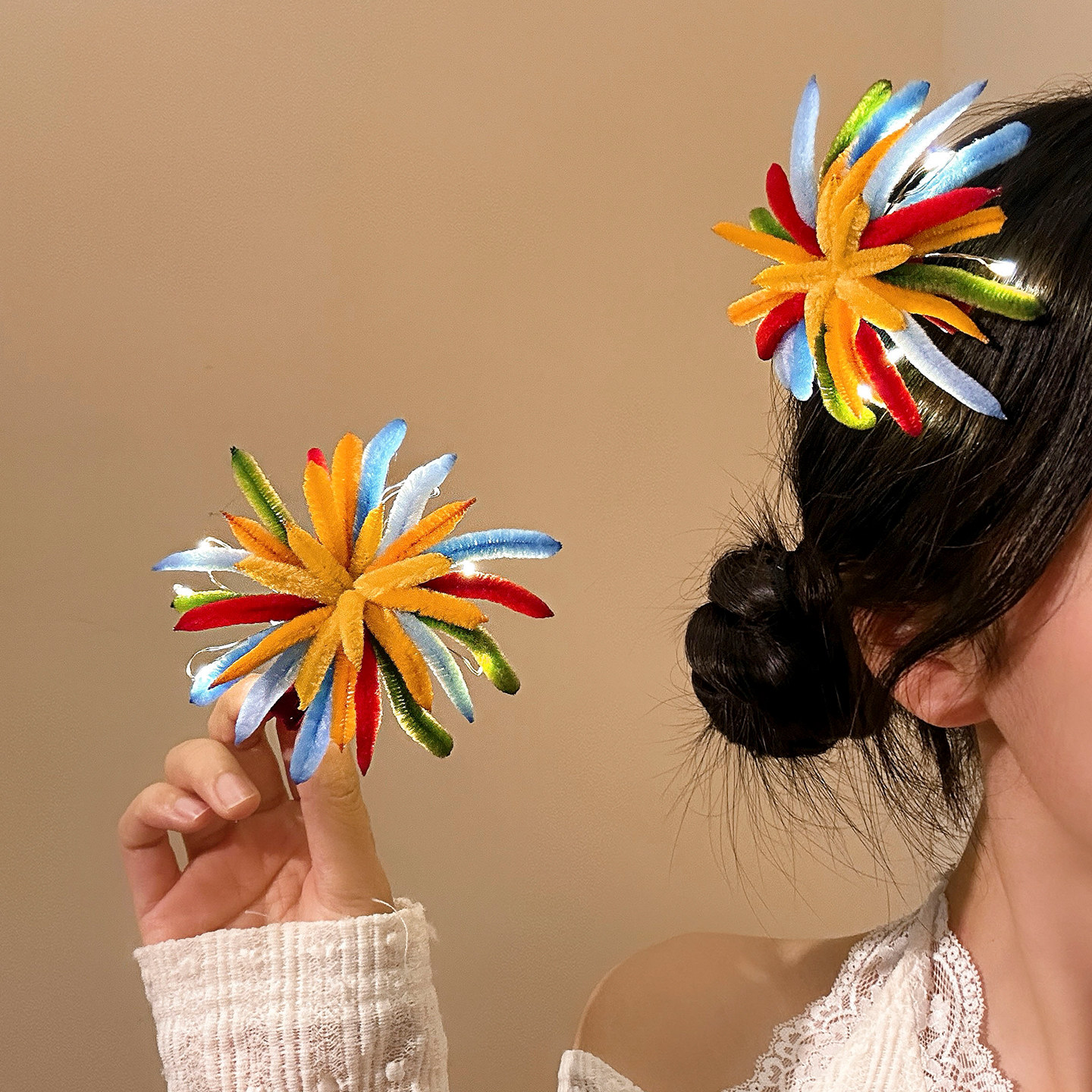 会发光~彩色烟花扭扭棒发夹边夹