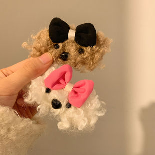 可爱毛绒蝴蝶结小狗发夹女冬季 刘海侧边BB夹毛毛发卡儿童头饰发饰