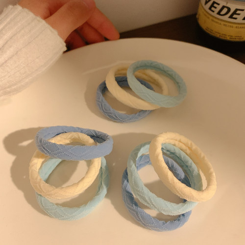 海盐蓝~3条装可爱高弹力皮筋扎头发耐用毛巾发圈头绳无痕基础发绳 - 封面