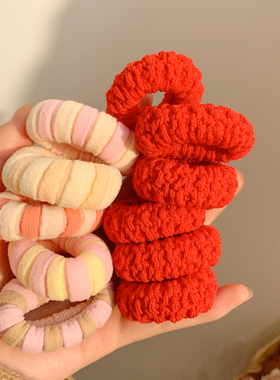 新年喜庆红色针织小肠发圈女慵懒风百搭头绳扎头发高马尾皮筋发饰