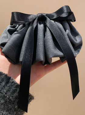 复古灰色蝴蝶结裙摆懒人发夹女高级感韩系气质头饰后脑勺盘发百搭