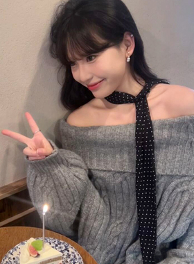 搭配灵感 黑色长条波点丝巾女春夏飘带细窄系脖领巾颈饰百搭围脖