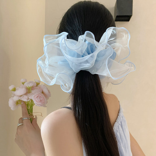 超仙蓝色网纱大肠发圈女高级感