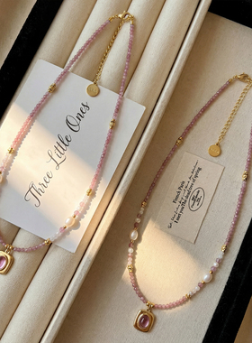 紫色虎眼彩色串珠项链女气质轻奢小众设计感百搭配饰高级感锁骨链