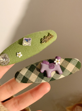 韩系清新绿色小马水钻发夹女高级感小众头饰碎发刘海侧边夹新款