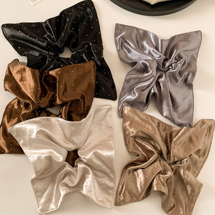 高级感缎面烫钻波点方巾大肠发圈女超大号方形头绳扎头发韩系发饰