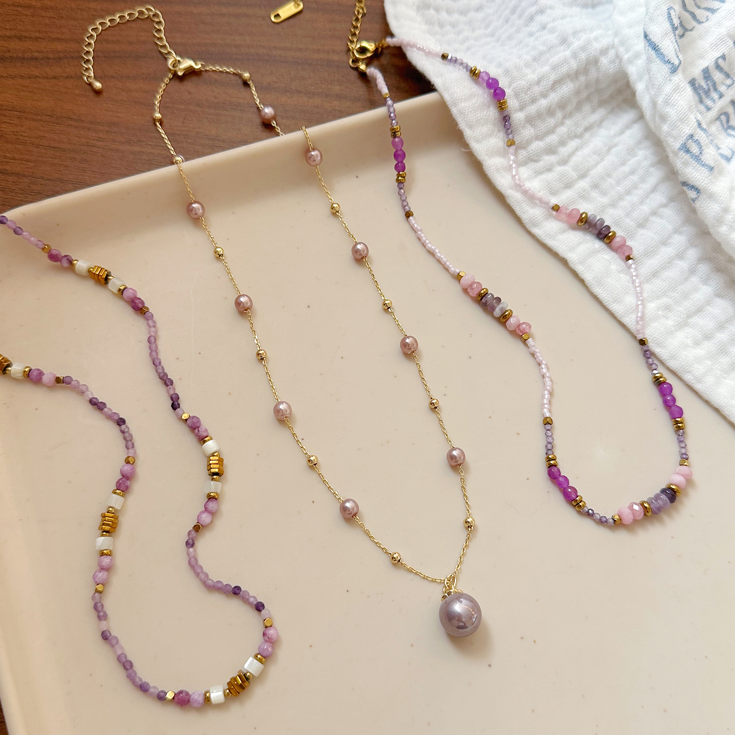 高级感紫色珍珠串珠项链女夏