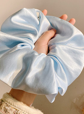 冰川幽兰~韩系蓝色丝光缎面大肠发圈女高级感超大丸子头发饰头绳