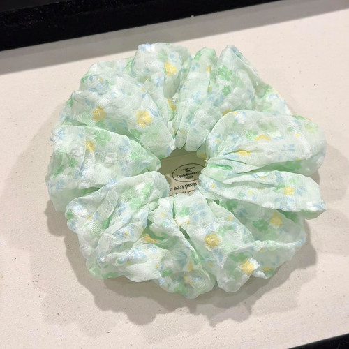 清新绿色碎花大肠发圈女高级感