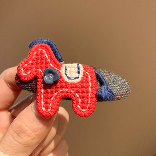 可爱小众红色毛线小马发夹边夹侧边发卡女碎发刘海夹圣诞新年头饰