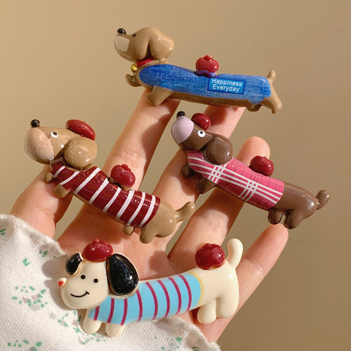 韩系可爱条纹腊肠狗发夹