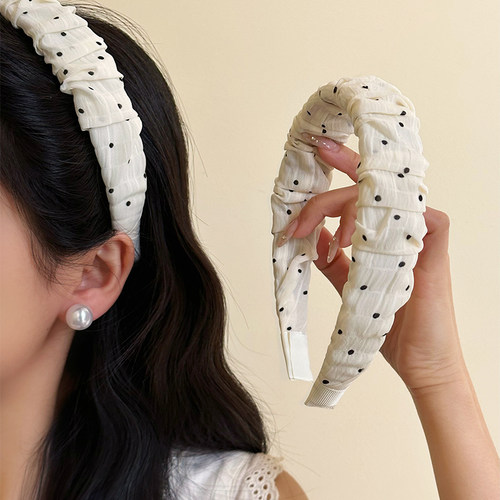 法式温柔米色波点发箍