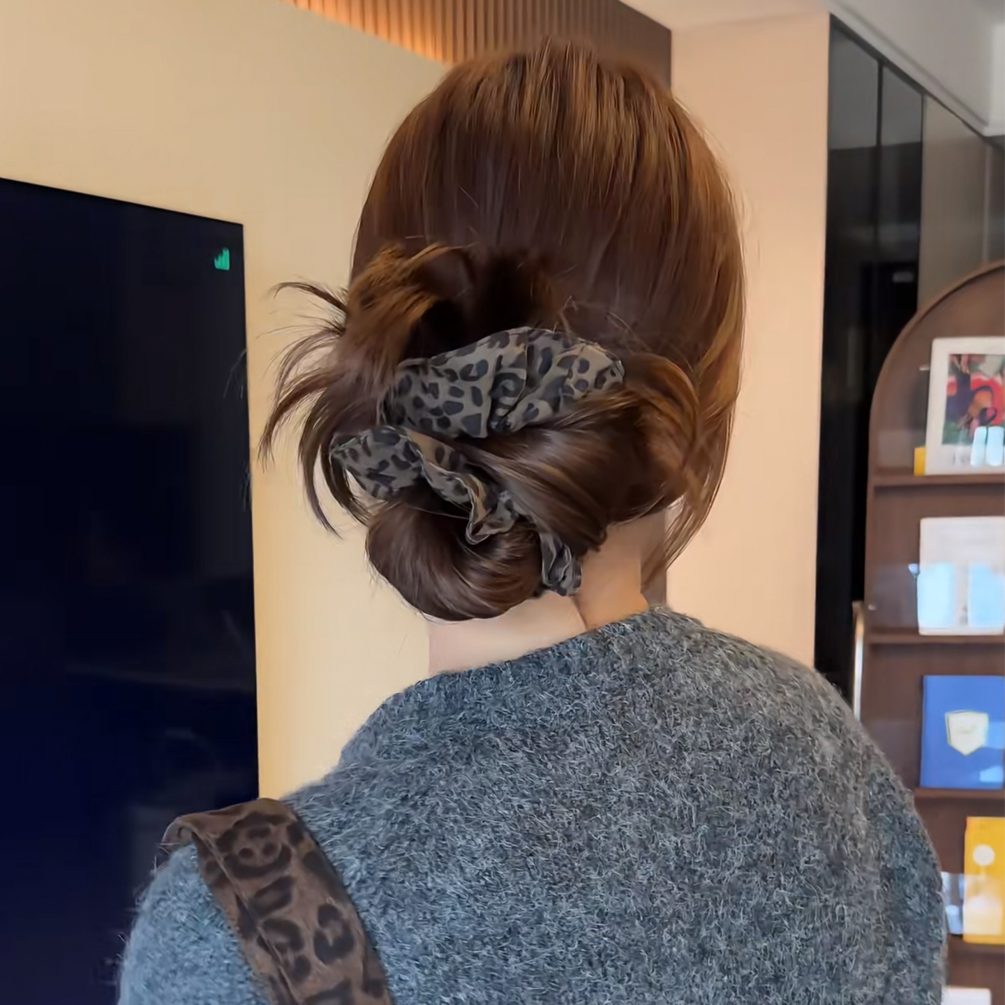 韩系豹纹大肠发圈女高级感扎头发