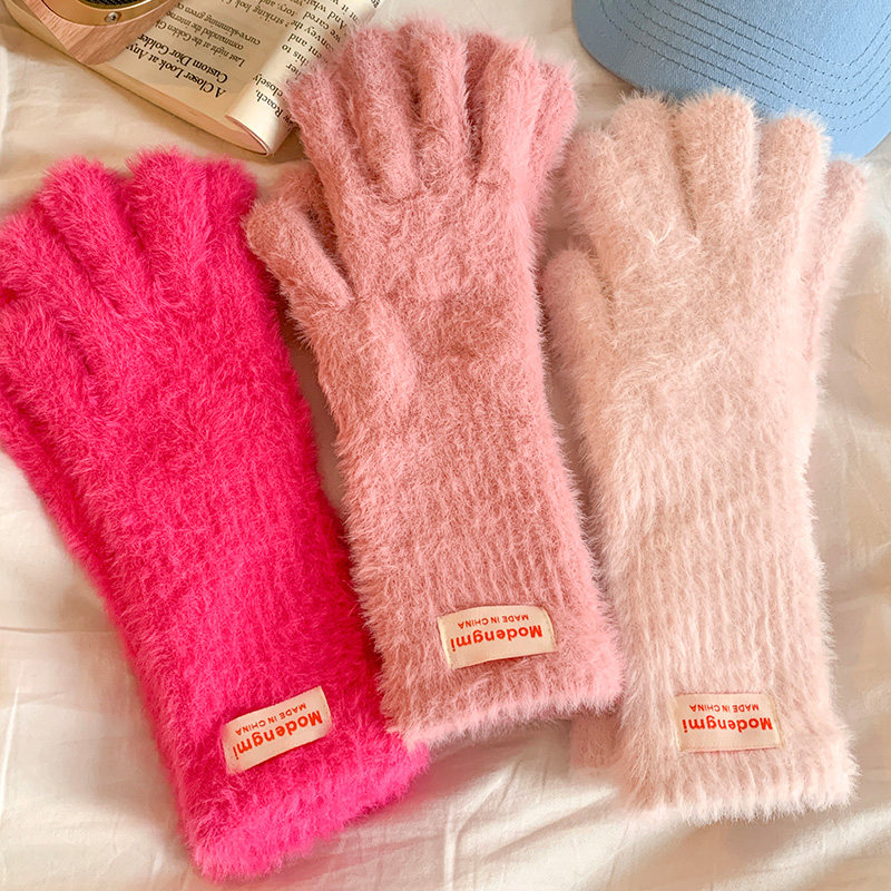 敲软糯~粉色仿兔毛露指毛绒手套女冬季加绒保暖触屏骑行防风五指,服饰配件/皮带/帽子/围巾,手套,淘宝优惠券,粉丝福利购,淘宝优惠卷