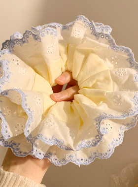 韩系黄色蕾丝大肠发圈女超大号头绳高级感扎头发慵懒风百搭发饰