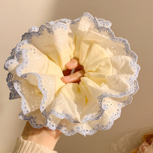 韩系黄色蕾丝大肠发圈女超大号头绳高级感扎头发慵懒风百搭发饰