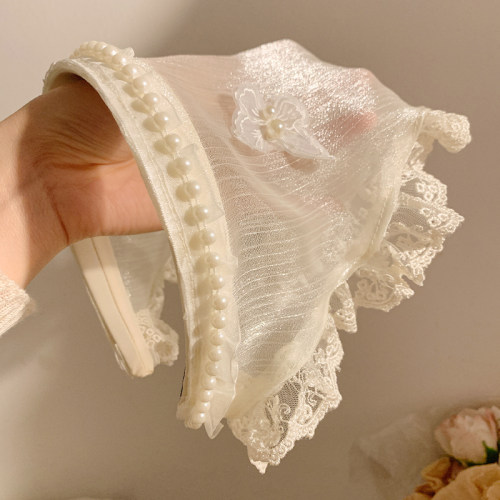 蝴蝶梦境~珍珠蕾丝头巾发箍一体