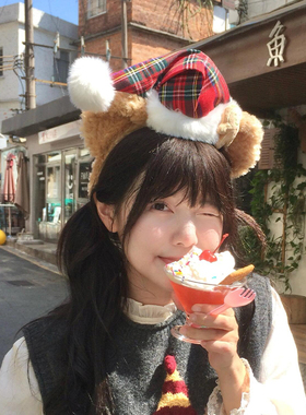 可爱小熊耳朵圣诞帽子毛绒发箍女游乐园拍照洗脸化妆发饰头箍秋冬