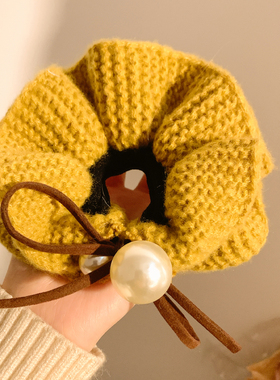秋冬慵懒风黄色毛线针织大肠发圈女高级感复古头绳发饰扎头丸子头