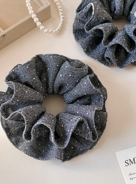 灰色烫钻双层大肠发圈女高级感丸子头发饰复古重工头绳扎头发韩系