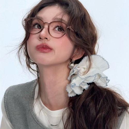 法式温柔~米色双层蕾丝大肠发圈