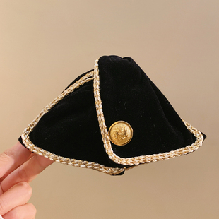 法式 复古黑色金标丝绒三角抓夹女后脑勺赫本风高级感盘发夹头饰