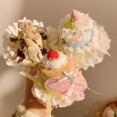 软糯甜心 可爱粉色糕点生日帽子头饰发夹女氛围感拍照道具侧边夹