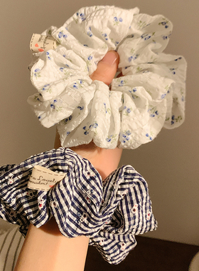 韩系清冷~蓝色碎花大肠发圈女春夏季高级感百搭大号发绳头绳发饰