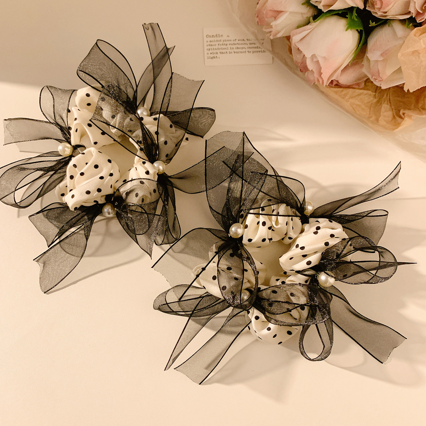 白色波点缎面蝴蝶结大肠发圈女高级感韩系头饰丸子头扎头发发绳,饰品/流行首饰/时尚饰品新,发饰,淘宝优惠券,粉丝福利购,淘宝优惠卷