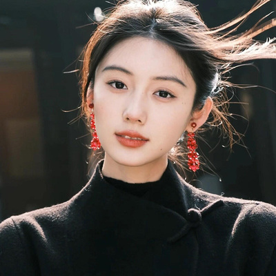 繁花自由~新中式红色串珠耳环