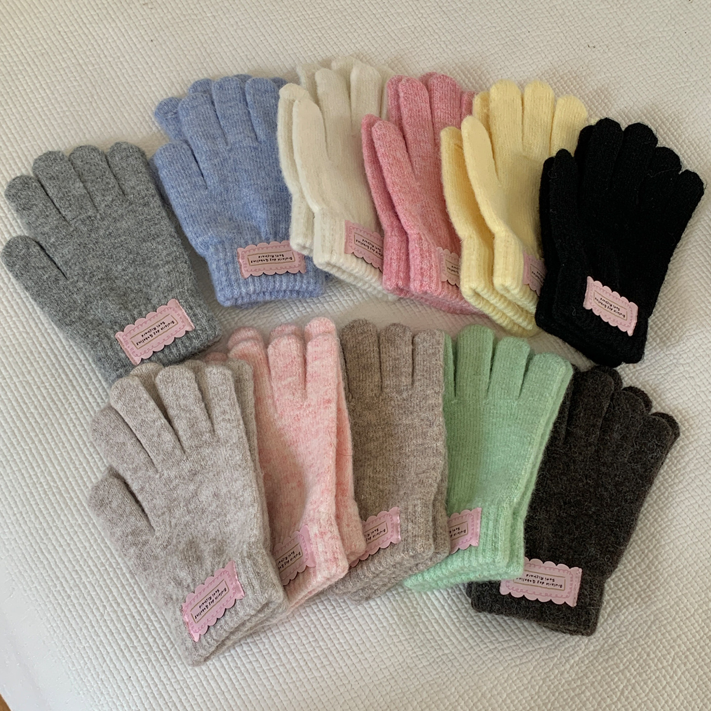 韩系简约毛线针织五指手套