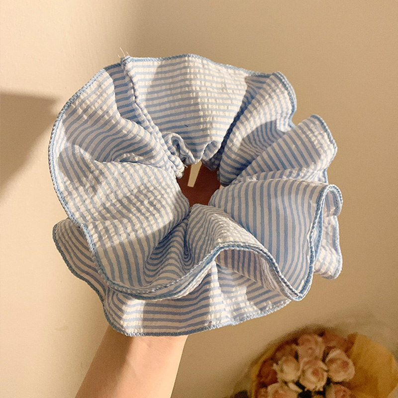 海盐少女~韩系蓝色条纹大肠发圈女高级感大号低马尾发饰头绳头花