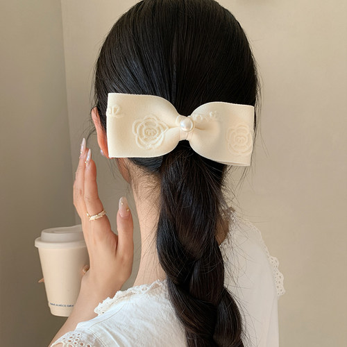 山茶花小香风~米色蝴蝶结发夹